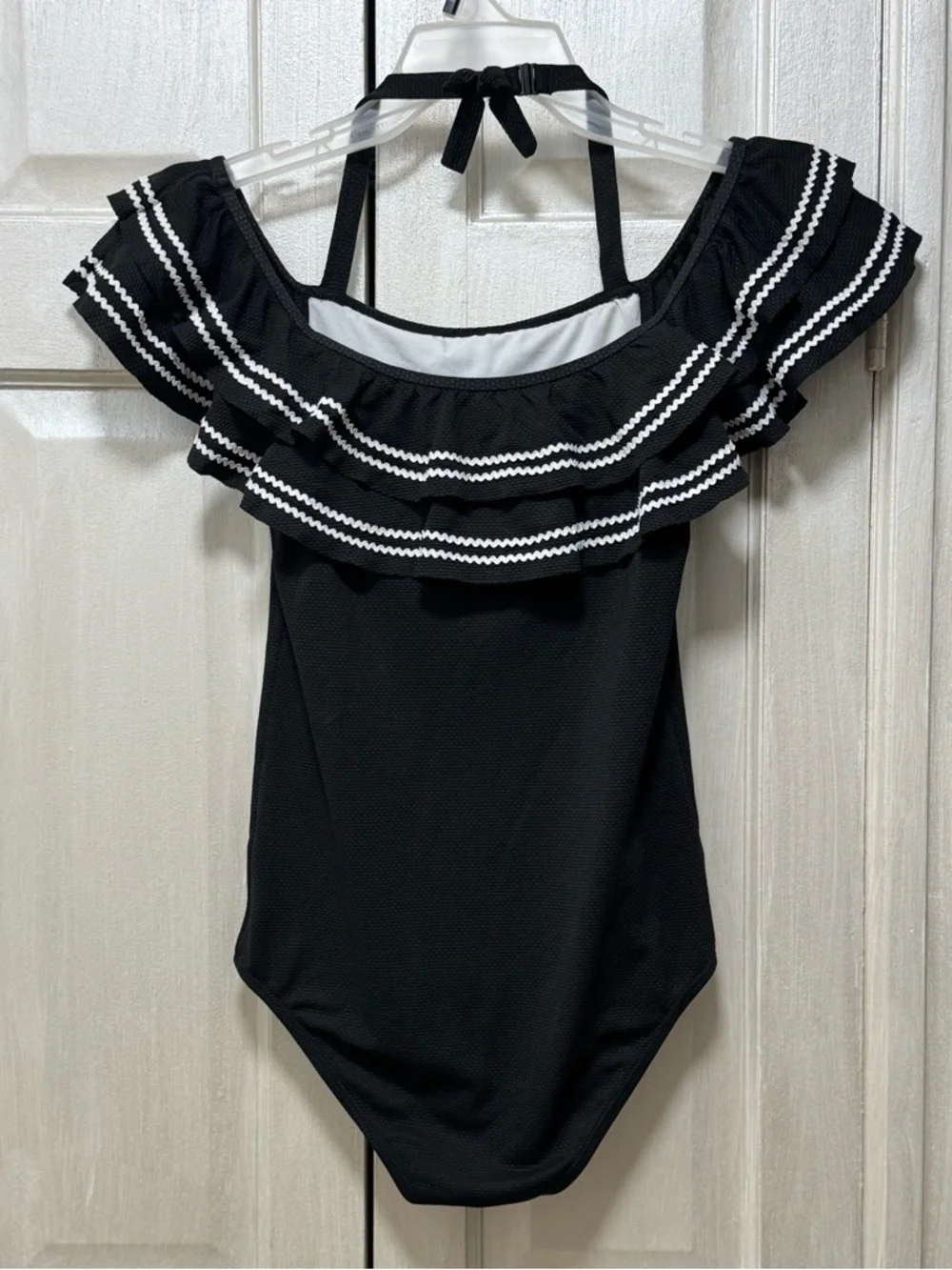 Janie and Jack Girls 16 Black /White Ruffle Ric Rac Trim Swimsuit One Piece